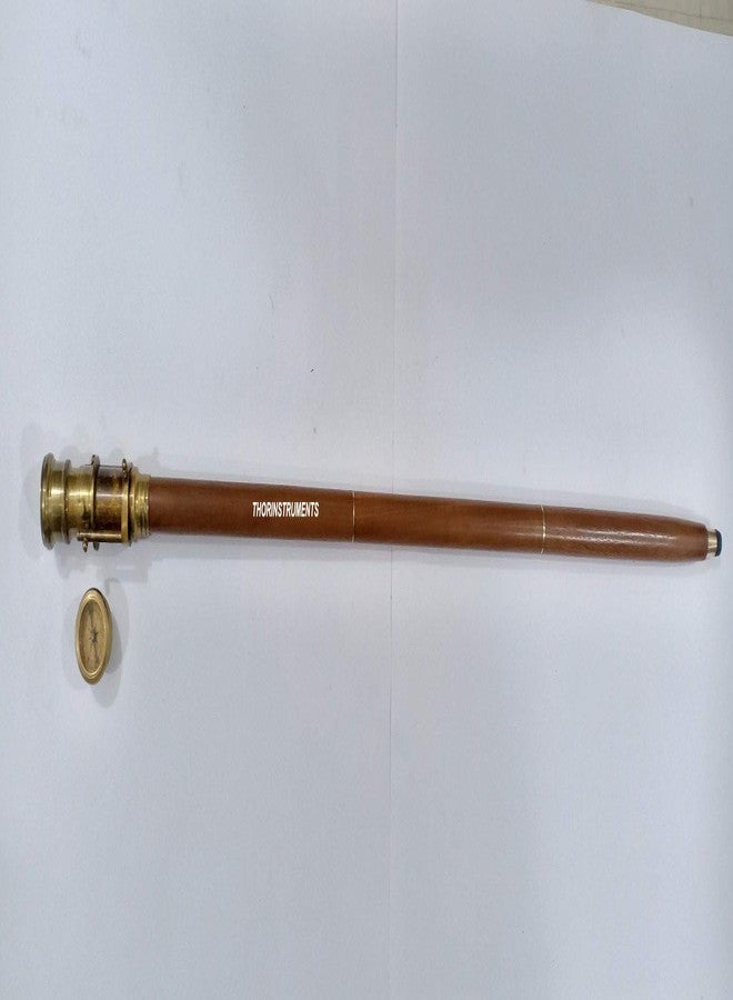 THOR INSTRUMENTS عصا مشي خشبية بنية اللون بنمط بحري، مزودة بمقبض تلسكوب وبوصلة عتيقة، تُضفي لمسة ريفية عتيقة على ديكور المنزل، وتُعدّ هدية مثالية. - Image 2